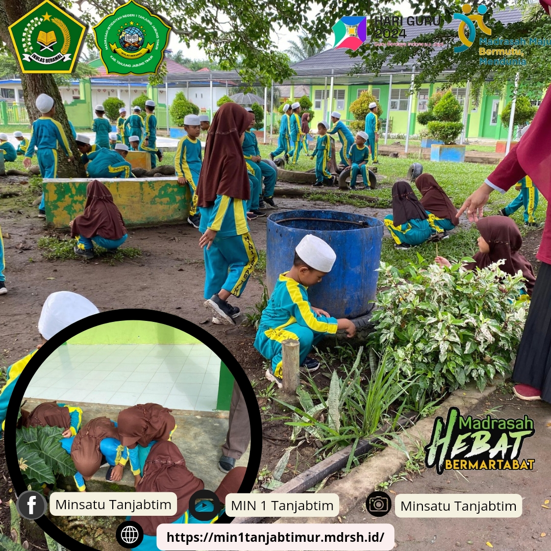 Siswa Siswi MIN 1 Tanjab Timur Gotong Royong Bersihkan Area Madrasah